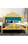 Baroková posteľ smaragdovo zelená zamatová látka a zlaté drevo