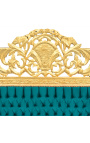 Cama barroca tela de terciopelo verde esmeralda y madera de oro
