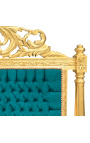 Cama barroca tela de terciopelo verde esmeralda y madera de oro