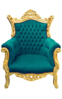 Grand fauteuil Baroque rococo velours vert et bois doré