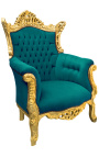 Grand fauteuil Baroque rococo velours vert et bois doré