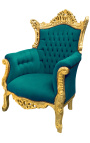 Grand fauteuil Baroque rococo velours vert et bois doré