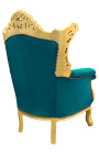 Grand fauteuil Baroque rococo velours vert et bois doré