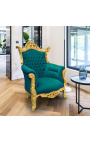 Grand fauteuil Baroque rococo velours vert et bois doré
