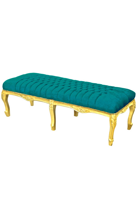 Piso Bench Louis XV estilo terciopelo verde esmeralda tela y madera de oro