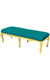 Flat Bench Louis XV style emerald green velvet fabric and gold wood