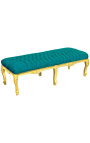 Piso Bench Louis XV estilo terciopelo verde esmeralda tela y madera de oro