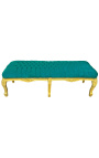 Piso Bench Louis XV estilo terciopelo verde esmeralda tela y madera de oro