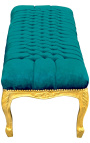 Platt bänk Louis XV-stil smaragdgrönt sammetstyg och guldträ