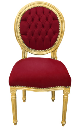 Stuhl im Louis XVI-Stil, burgunderroter Samt und goldenes Holz