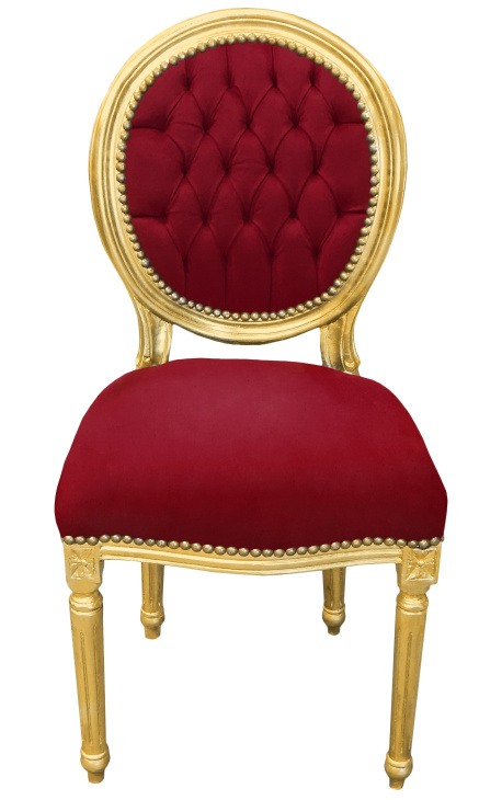 Chaise de style Louis XVI velours bordeaux et bois doré