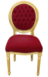 Chaise de style Louis XVI velours bordeaux et bois doré - 1