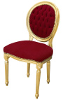 Louis XVI-stijl stoel bordeauxrood fluweel en goud hout