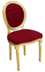 Cadeira estilo Luís XVI em veludo cor de vinho e madeira dourada
