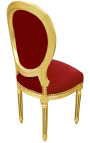 Cadeira estilo Luís XVI em veludo cor de vinho e madeira dourada