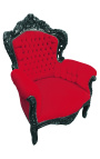 Stor barok lænestol rødt fløjl og sort lakeret træ