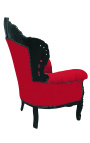 Grand fauteuil de style baroque velours rouge et bois laqué noir