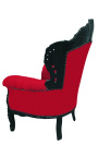 Big baroque style armchair red velvet and black lacquered wood