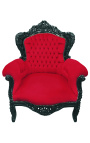 Grand fauteuil de style baroque velours rouge et bois laqué noir