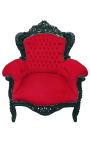 Velik baročni fotelj iz rdečega žameta in črnega lakiranega lesa