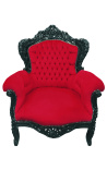 Grande poltrona in stile barocco velluto rosso e legno laccato nero