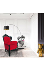 Grand fauteuil de style baroque velours rouge et bois laqué noir