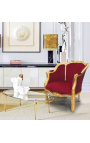 Gran sillón de bergere Louis XV estilo rojo terciopelo y madera de oro