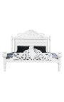Barokowa tkanina na łóżko ze sztucznej skóry, biała z kryształkami i białym lakierowanym drewnem