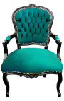 Barocker Sessel aus grünem Samt im Louis-XV-Stil und glänzend schwarzem Holz