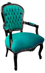 Baroque armchair of Louis XV style green velvet and glossy black wood