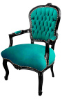 Baroque armchair of Louis XV style green velvet and glossy black wood