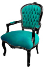 Μπαρόκ πολυθρόνα από πράσινο βελούδο στυλ Louis XV και γυαλιστερό μαύρο ξύλο