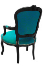 Baroque armchair of Louis XV style green velvet and glossy black wood