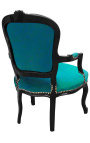 Baroque armchair of Louis XV style green velvet and glossy black wood