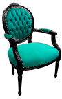 Fauteuil Louis XVI de style baroque velours vert et bois noir