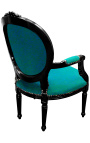 Fauteuil Louis XVI de style baroque velours vert et bois noir