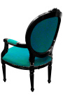 Poltrona barocca Louis XVI Medaglione stile velluto verde e legno nero lucido - 15