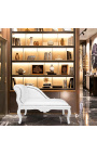 Louis XV chaise longue white leatherette and white wood