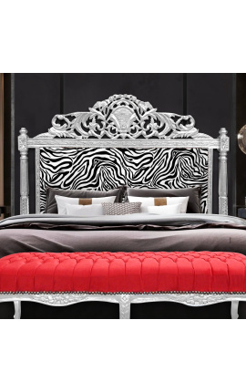 Barock sänggavel zebratryckt tyg och silverträ