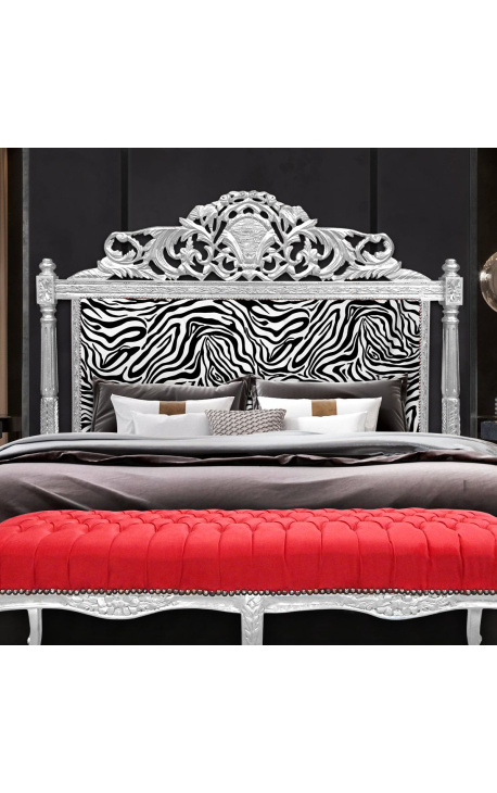 Изголовье кровати в стиле барокко с рисунком зебра и серебристым деревом