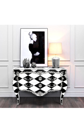 Commode baroque de style Louis XV &quot;Damier&quot; noir et blanc.