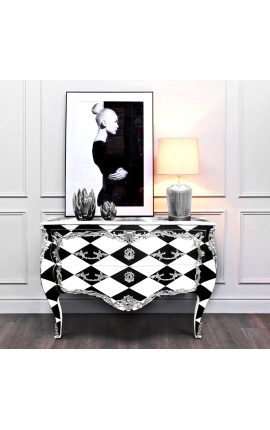 Komode barokke stil av Louis XV &quot;Checkerboard&quot; svart og hvitt.