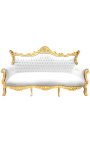 Barroco rococo 3 sofá de cuero blanco y madera de oro