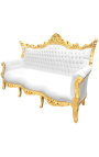 Baroka stila rokoko trīsvietīgs dīvāns, balts no ādas un zelta koka