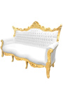 Barroco rococo 3 sofá de cuero blanco y madera de oro