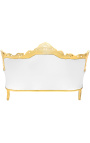 Baročni rokokojski 3-sedežni kavč iz belega usnja in zlatega lesa