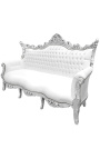 Baročni rokokojski 3-sedežni kavč iz belega usnja in srebrnega lesa