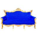 Barocker Rokoko-3-Sitzer aus blauem Samt und goldenem Holz