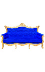 Barok Rococo 3 zits blauw fluweel en goud hout