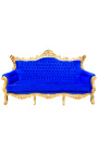 Barokní rokokový 3místný modrý samet a zlaté dřevo